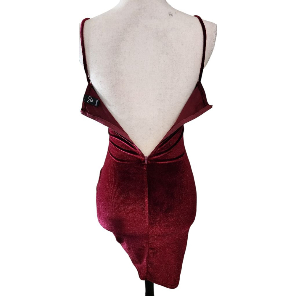 Windsor Burgundy Velvet Mini Dress Ruched Side Drawstring Spaghetti Straps Small - Picture 5 of 11